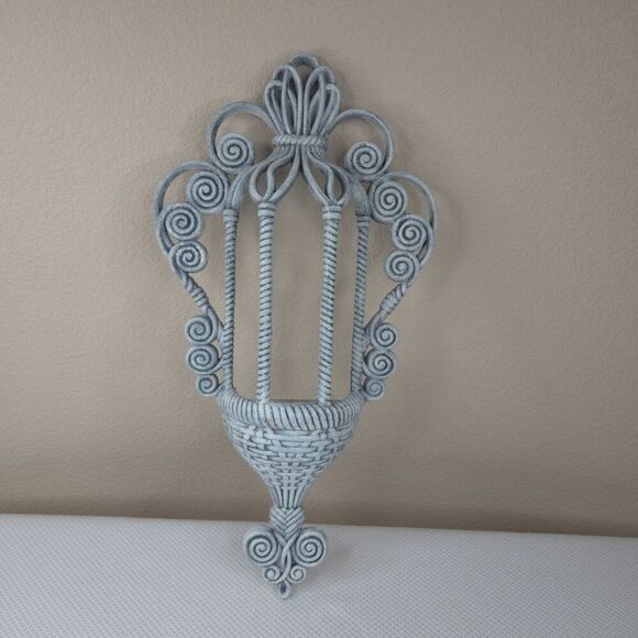 Vintage 70s Burwood Products Faux Wicker Hanging Wall Planter Gray - Picture 3 of 7